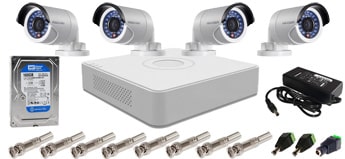 Комплект відеоспостереження для приватного будинку на 4 відеокамери Hikvision FullHD